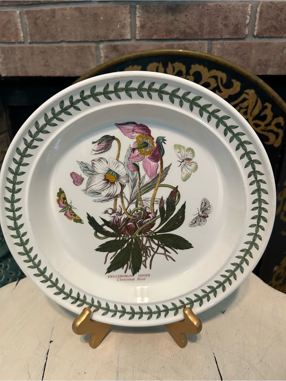 PORTMEIRION BOTANIC GARDEN 10.5” Christmas Rose Dinner Plate Butterflies 1972